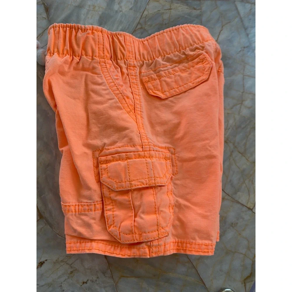 Carters Baby Boy Neon Orange Cargo Shorts 9 Months Elastic Waist Cotton
